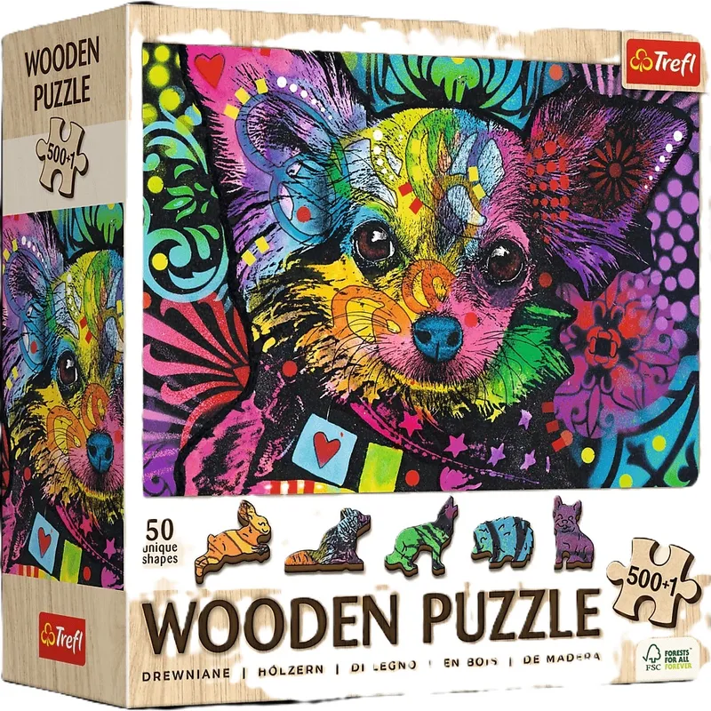 Puzzle drewniane 500+1 Kolorowy szczeniak, Trefl PAP 20218