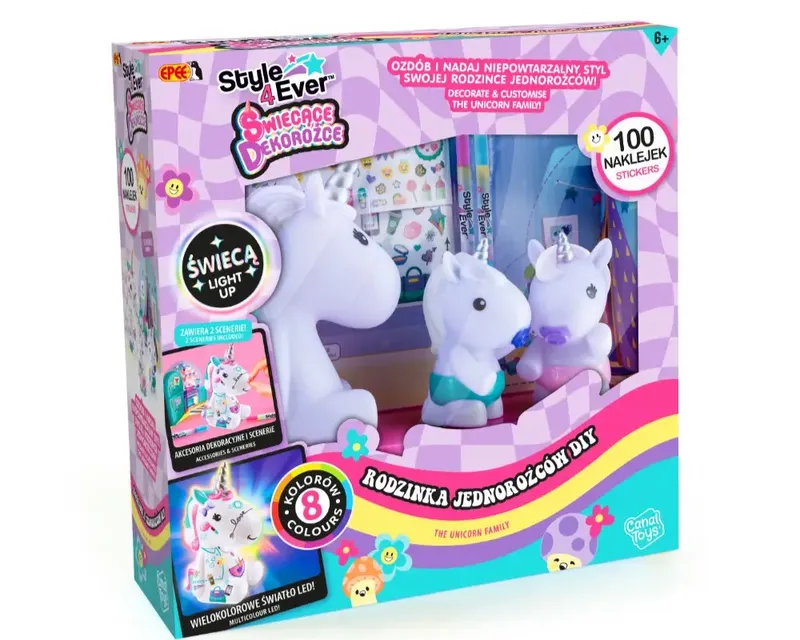Świecące Dekorożce Rodzinka Jednorożców Kawaii EP60047, DIY