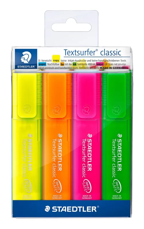 Zakreślacze Staedtler Classic, 4 kolory neonowe