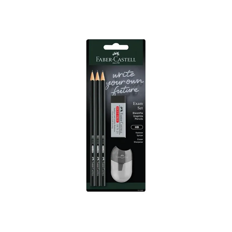 Zestaw Exam 3 ołówki HB + gumka + temperówka Faber-Castell