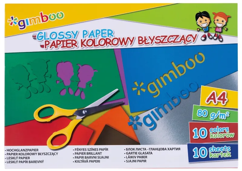 Zeszyt papierów kolorowych błyszczących A4 Gimboo, 10 kolorów